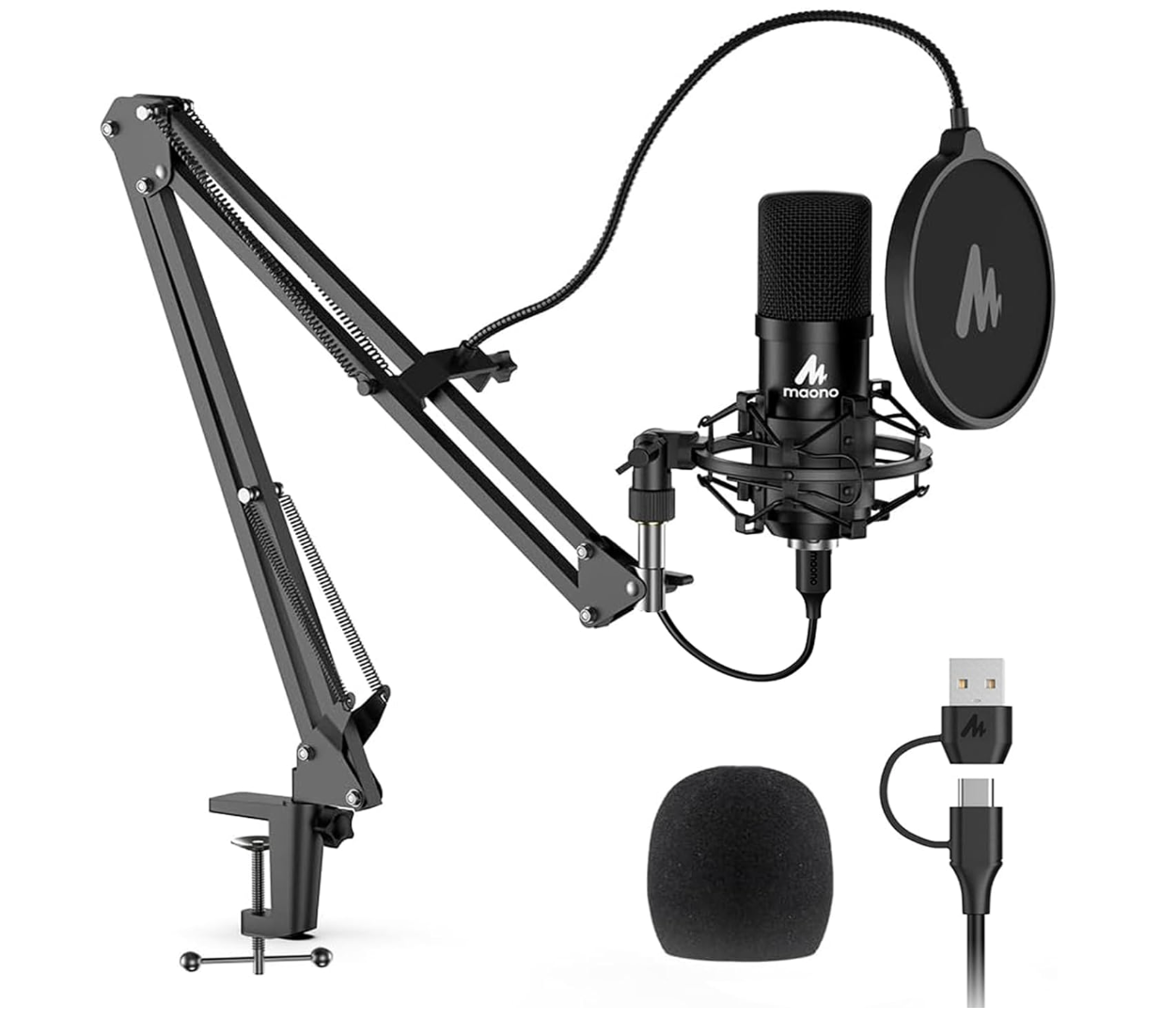 USB Microphone, MAONO 192KHZ/24Bit Plug & Play PC Computer Podcast Condenser Cardioid Metal Mic Kit with Professional Sound Chipset for Recording, Gaming, Singing, YouTube
